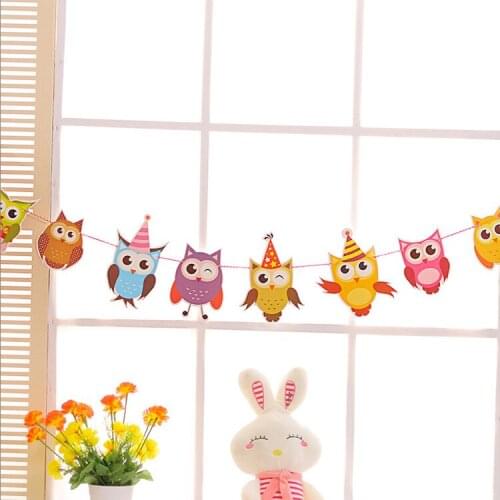 Happy Birthday Paper Owl Flags Bunting Banners Letter Garlands Boy&Girl Kids Birthday Party Decorations thanksgiving Decor