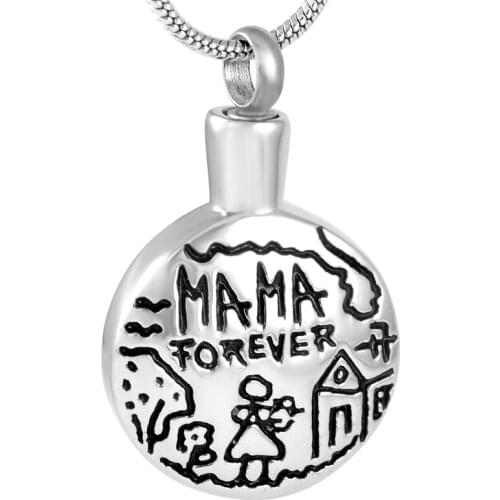 IJD9185 MA MA Forever Keepsake Urn Jewelry Round Shape 316L Stainless Steel Cremation Ashes Pendant Memorial For Women
