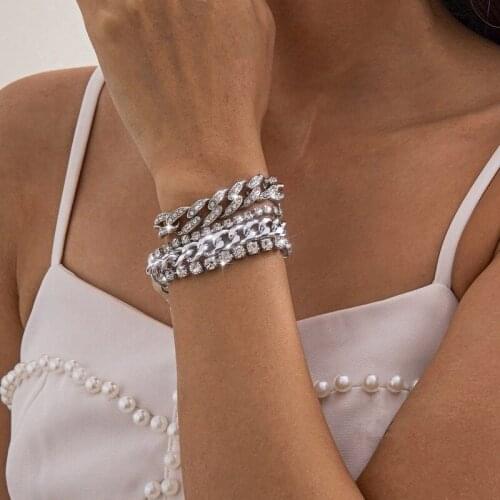 Fashion Personality Punk Cuban Bracelet Jewelry Four-piece Set Chain & Link Bracelets Bracelets for Men and Women