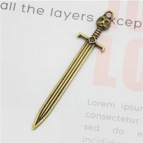 Julie Wang 10PCS Sword Charms Antique Bronze Cat Face Long Sword Necklace Pendant Earrings Findings Jewelry Making Accessories