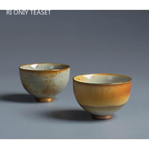 Retro Kiln Change Ceramic Teacup Personal Meditation Cup Travel Tea Bowl Tie Guanyin Pu'er Master Cup Tea set Accessories
