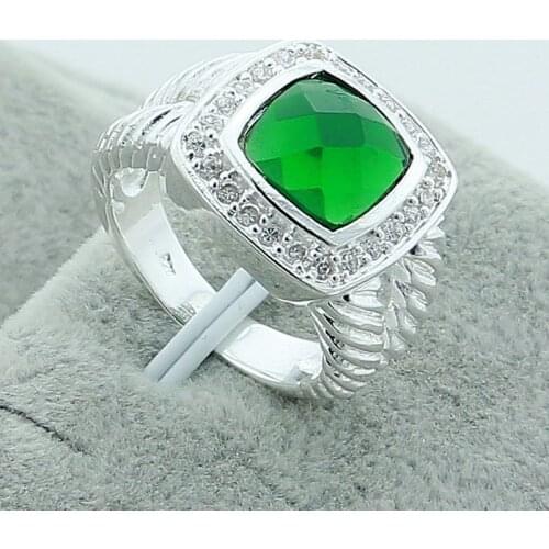 DOTEFFIL 925 Sterling Silver Green Quartz AAA Zircon Ring For Women Wedding Engagement Party Fashion Charm Jewelry
