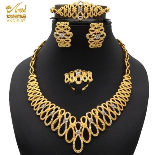 ANIID Gold Necklace Jewelery Set For Woman Flower Earing Dubia Jewelry Nigeria Ring Indian Bangles Bridal Wedding Brazilian 2021
