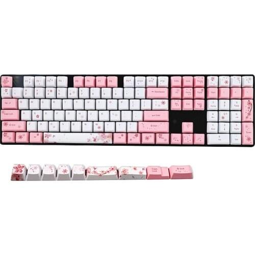 122-Key PBT Keycap Sublimation Cherry Blossom Theme 61/64/68/87/104 Mechanical Keyboard Cap