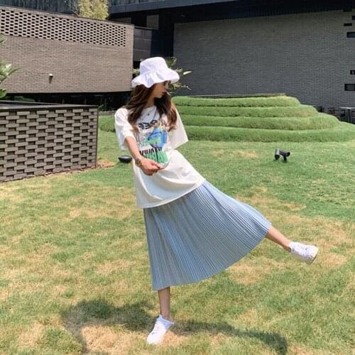 Summer Casual Printed Cotton Linen Maternity Skirts Pleated Loose Elastic Waist Belly Clothes for Pregnant Women Pregnancy