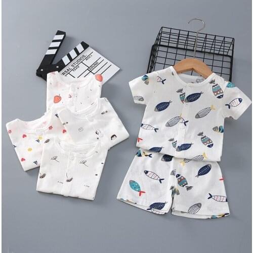 Summer Baby Short-Sleeved Suit Pure Cotton Baby Half-Sleeved Cardigan Men And Women Clothes Thin Section Childrens Suit Pajamas