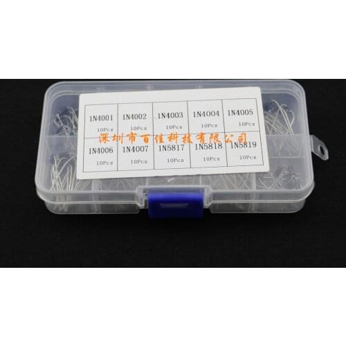100pcs 10 specifications × 10pcs diode box set/1N4001/1N4002/1N4003/1N4004/1N4005/1N4006/1N4007/1N5817/1N5818/1N5819