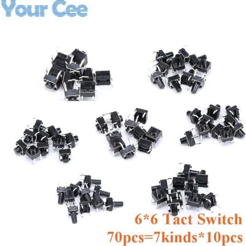 70pcs=7kinds*10pcs 6*6 Tact Switch Tactile Push Button Switch Kit 6*6*4.3/5/6/7/8/9/10 SMD Assortment Diy Component Kit