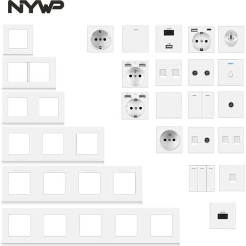 Nywp wall-mounted module diy European standard PC white panel power socket switch button function free combination