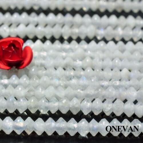 ONEVAN Natural Blue Rainbow Moonstone Faceted Rondelle Beads Stone Bracelet Necklace Jewelry Making Diy Accessories Gift Design