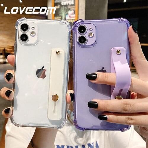 LOVECOM Solid Color Clear Phone Case For iPhone 12 11 Pro Max X XR XS Max 7 8 Plus SE 2020 Soft TPU With Wrist Strap Phone Cover