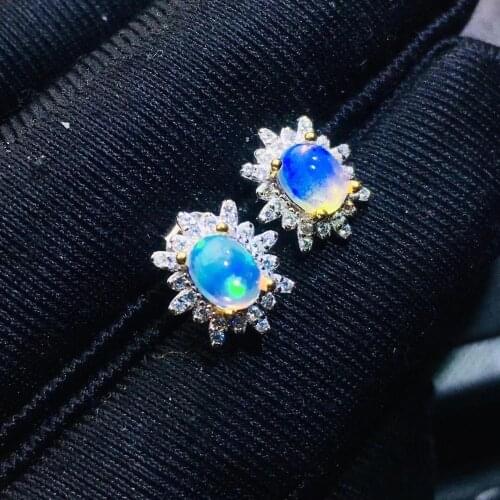 Opal earring Free shipping Nature real opal 925 sterling silverFine jewelry Gem Size 4*5mm