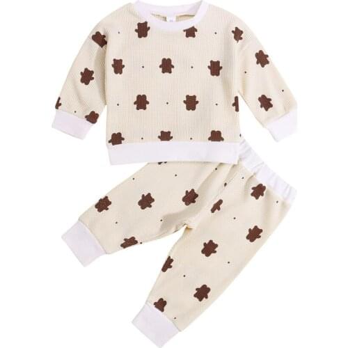 2021 0-24M Autumn Infant Baby Boy Girl Clothing Cartoon Bears Print Long Sleeve Sweatshirt+Harem Pants Casual Knitted 2pcs
