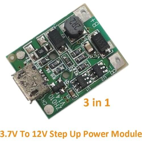 3 in 1 3.7V To 12V Step Up Power Module Boost Charger Board Lithium Battery Charging Protection Board PCB Circuit Board