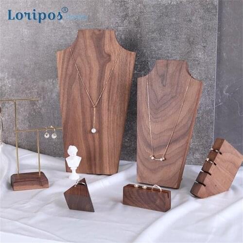 Black Walnut Wood Simple Necklace Rack For Display Props Earring Holder Necklace Rack Earring Tray Stand Finger Ring Holder