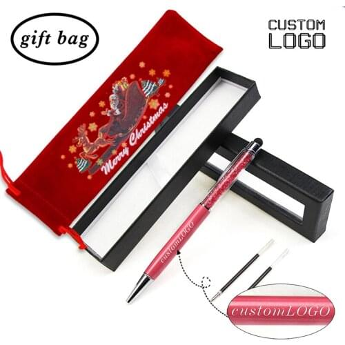 Christmas Gift Crystal Capacitor Pen Custom LOGO Ballpoint Pen Multifunctional Metal Gift With Pen Box Bag Student Stationery