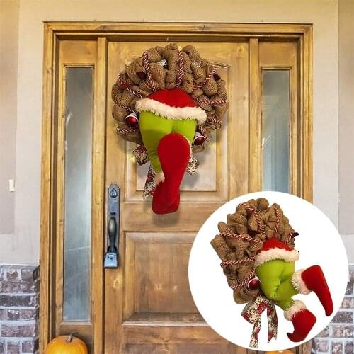 Christmas Thief Wreath Decorative Naughty Xmas Stealer Burlap Wreaths For Thanksgiving Door Wall Window Indoor Ourdoor Decor