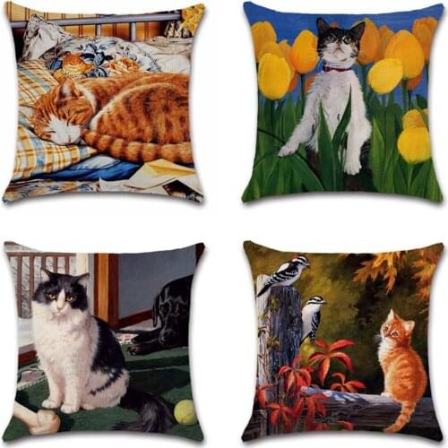 Cute cats print cotton polyester decoration home house Party cushion cover Pillow case Chair sofa for kids friend gift present