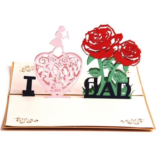 3D Pop up Card Postcards Fathers Day Thank You Handmade Paper Laser Cutting Flower Custom Party Greeting Cards I love Dad