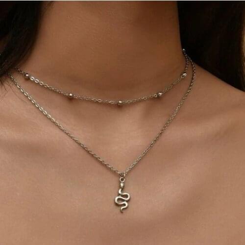 YWZIXLN 2021 Trend Jewelry Beads Chain Snake Pendant Necklace Golden/Silver Color Unquie Women Fashion Necklace Wholesale N0203