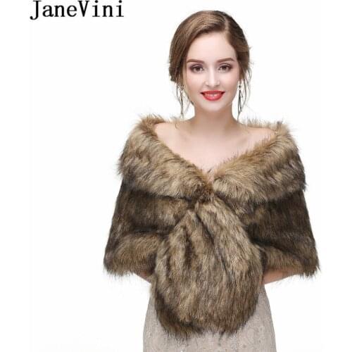 JaneVini Elegant Women Winter Wraps Faux Fur Wrap Bridal Shawls Boleros For Wedding Evening Party Fox Fur Capes Stoles Jacket