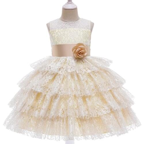 3-10Y White Little Bridesmaid Tutu Cake Dress Kids Wedding Dresses For Children Costume Lace Princess Party Dress Girl Elegant