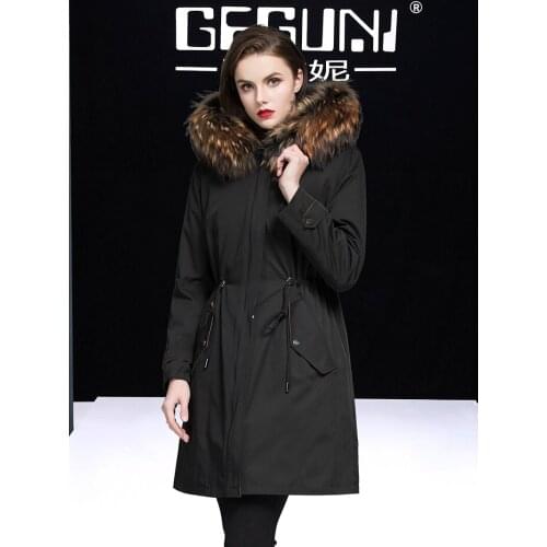 Coat Female Real Rabbit Liner Parka Winter Jacket Women Raccoon Fur Collar Korean Long Trench Coats MY3842