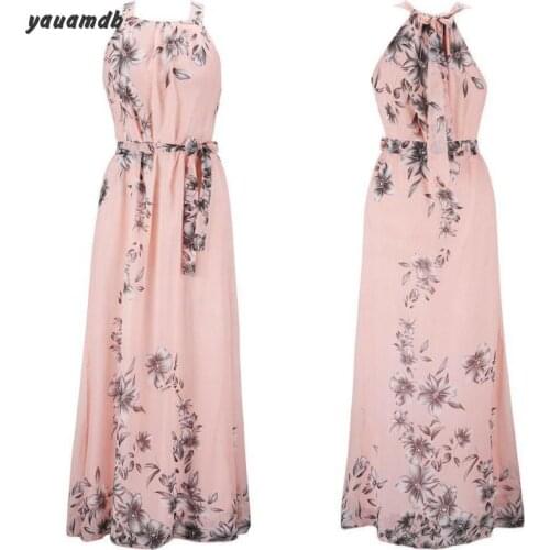 Plus Size S-6xl Women Dress Spring Summer Chiffon Ladies Sleeveless Printing Long Dress Bohemia Beach Fat Clothes Y42