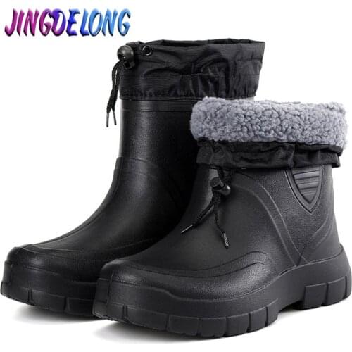 Fashion Winter Mens Rain Boots Plush Warm Mens Ankle Work Boots Waterproof Fishing Men Wellies Winter Boots Zapatillas Hombre