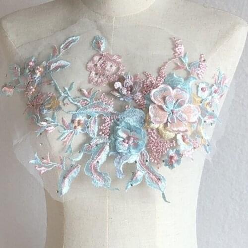 1Pcs Three-Dimensional Flower Beading Mesh Embroidery Fabric Lace Patches DIY Handmade Sewing Clothing Decoration Accessories