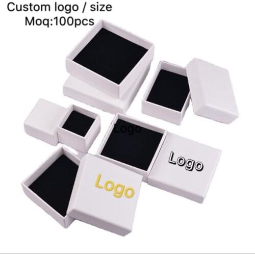 100pcs/lots custom paper box gift paper boxes White Custom packaging box logo Ring Necklace Bracelets Earring Gift Packaging Box