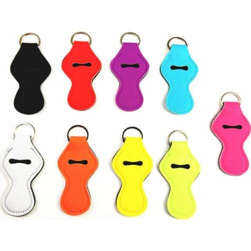 1000pcs/lot monogrammed solid color neoprene keychain holder chapstick holder lipstick wrap key chain SN025