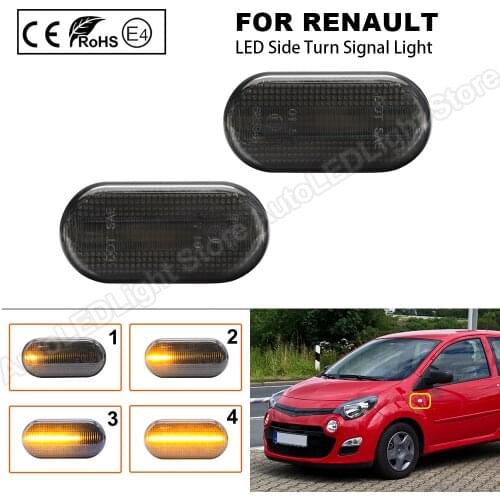 2Pcs Smoke For Renault Twingo II (CN0) 2007-2014 Twingo III (BCM) 2014-Facelift LED Dynamic Side Marker Turn Signal Lights