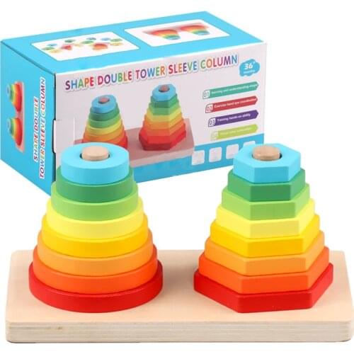 2 in 1 Montessori Puzzle Game Kids Toys Rainbow Pyramid Nesting Stacking Baby Shape Games Toy For Children DIY Birthday Present