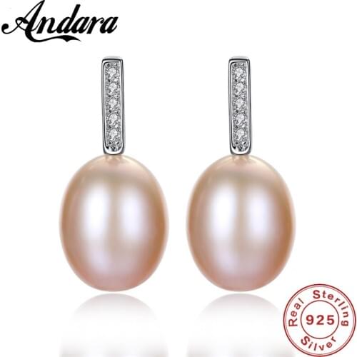 2018 Natural Freshwater Pearl Earring 100% 925 Sterling Silver Elegant Crystal Earrings For Wedding Woman