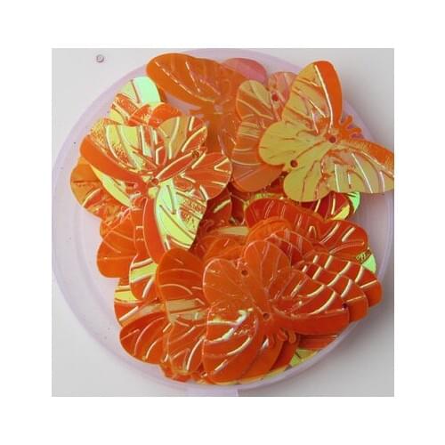 260pcs Large Butterfly Sequins 22*30mm PVC Flat Paillette Decoration With 2 Holes Sewing,Women/Kids Garment Orange AB