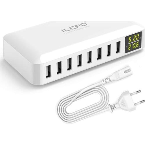 8 Port USB Charger LCD Display Charging Stations For Multiple Devices Desktop Wall Charger For Laptops Tablets And Phones