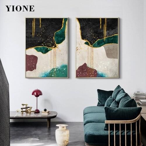 Abstract Mountain Sky Rain Canvas Art Pictures Print Custom Nordic Black Green Block Wall Paintings for Living Room Poster Decor