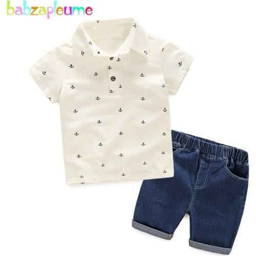 Babzapleume Spring Autumn kids fashion kids clothes for baby boys suits t-shirt+denim shorts children clothing sets 2pcs BC1489