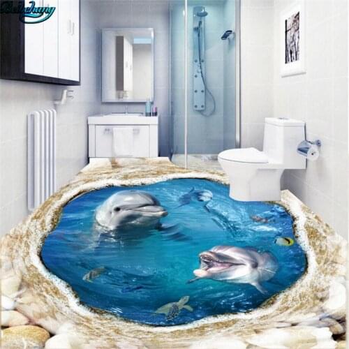 Beibehang Large Customized Artistic Dolphin Underwater 3D Floor Living Room Bedroom Kitchen Bathroom Decorated