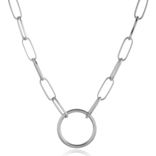 Trendy Punk Geometric Pendant Necklaces Silver Gold Color link Chain Necklaces collar collier femme for women men