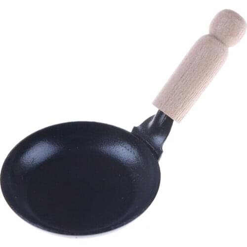 Black Frying Pan Furniture Toys Kitchen Cooking Tool 1:12 Dollhouse Deor Birthday Gift For Girl Kids Dollhouse Miniature