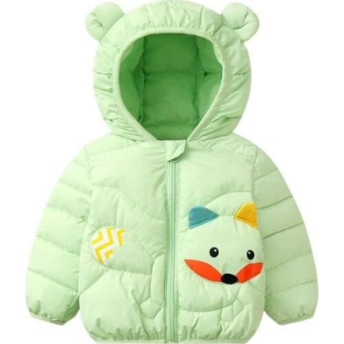 Autumn Spring Baby Kids Hooded Down Jackets For Kids Autumn SpringCartoon Warm Coat With Ear Hoodie Zipper Windbreaker Outerwear