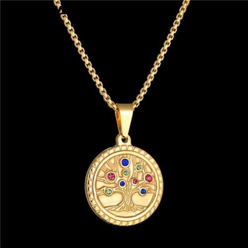 ICAM Chakra Tree Of Life Pendant Necklace Copper Crystal Natural Stone Necklace Quartz Stones Pendants Women Christmas Gift