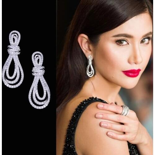 JIMBORA Cute Irregular Knot Shape Earrings High Quality Full CZ For Women Girl Daily Fashion Bridal Engagement Jewelry New Hot