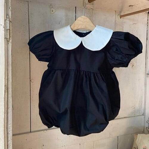 Infant Child Romper 2021 Summer New Sweet Cute Doll Round Neck Girl Korean Climbing Solid Color Clothes For 6M 8M 1Y