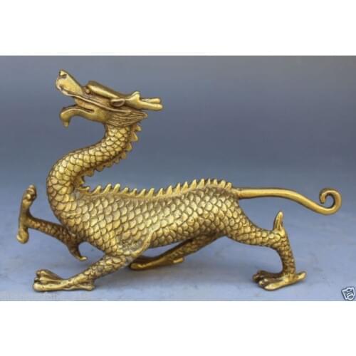 Healing Rare Chinese Bronze Copper Fengshui God Animal Beast Dragons evil Statue Garden Decoration 100% real Brass Bronze