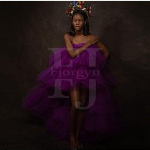 Fashion Hi Low Puffy Tiered Tulle Women Dress Plus Size Party Dresses Pretty Tulle Dressing Royal Blue Tutu Women Purple Dress