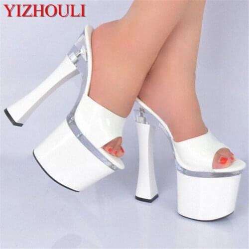 Fashion Banquet Wedding Shoes Princess 18cm Ultra High Heels Platform Female Slippers 7 Inch Spool Heels Sandals