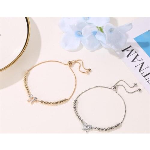 Fashion Sweet Zircon Butterfly Pendant Bracelet Trendy Beaded Adjustable Bracelet for Women Jewelry Gift